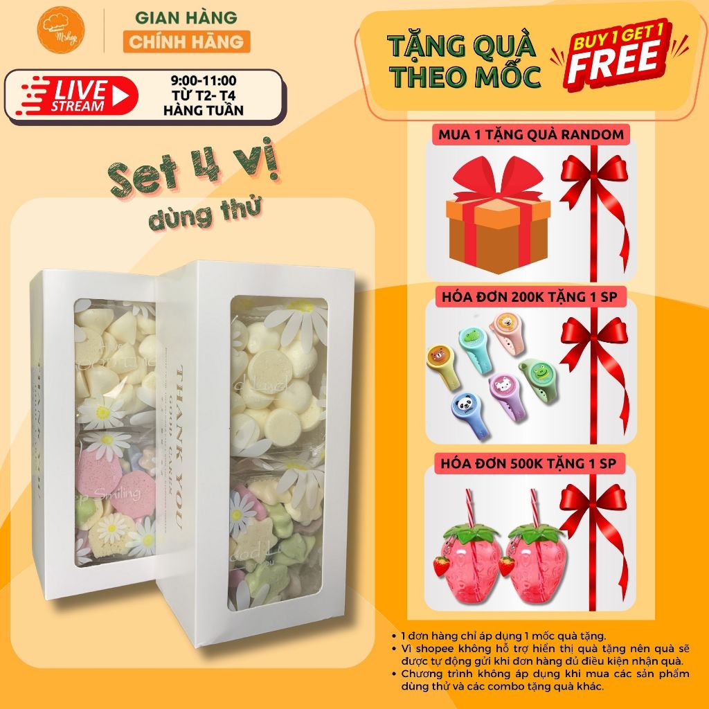 Bánh ăn dặm cho bé - hộp 4 GÓI DÙNG THỬ cho bé từ 5m - bánh ăn dặm handmade Mshop (Có quà)