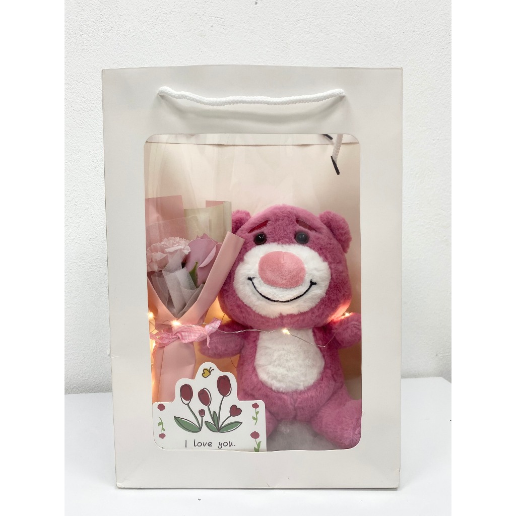 Set quà combo 5 món tặng Hoa và Gấu bông sinh nhật, kèm Hộp quà, đèn Led, Thiệp tặng người yêu, bạn thân, quà sinh nhật