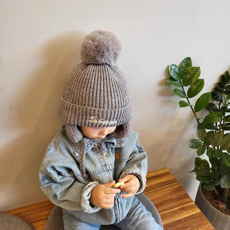 Mũ Len Thêu Tên Cho Bé, Mũ Len Bịt Tai Siêu Ấm, Dệt Kim Dày Dặn phong cách Hàn Quốc