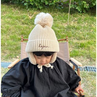 Mũ Len Thêu Tên Cho Bé, Mũ Len Bịt Tai Siêu Ấm, Dệt Kim Dày Dặn phong cách Hàn Quốc