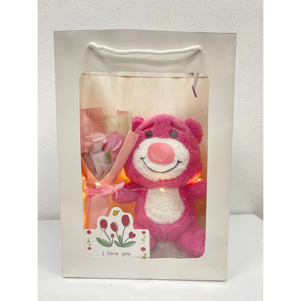 Set quà combo 5 món tặng Hoa và Gấu bông sinh nhật, kèm Hộp quà, đèn Led, Thiệp tặng người yêu, bạn thân, quà sinh nhật