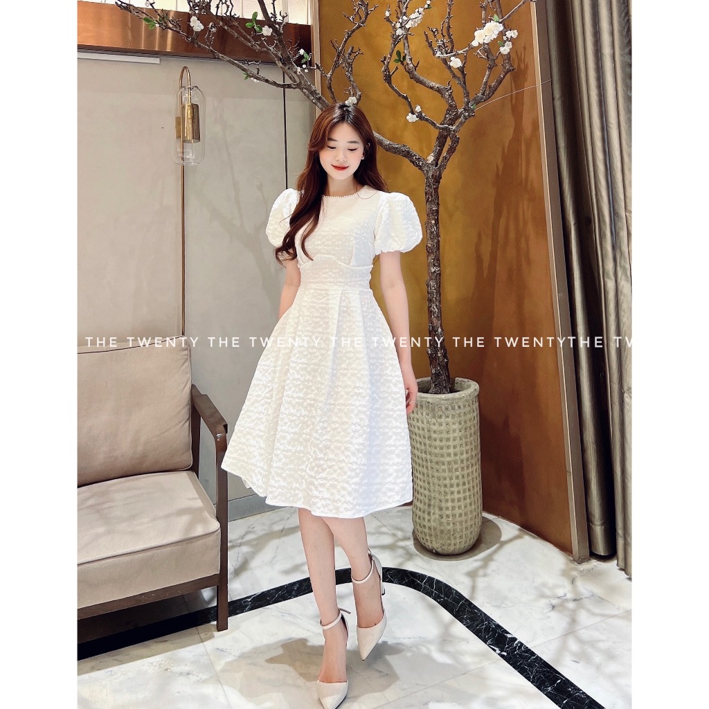 Váy Gấm Xốp Hoa Nổi Cổ Tròn The Twenty Chất Xốp Hoa Nổi, Váy Thiết Kế Phù Hợp Đi Làm Đi Chơi T150.