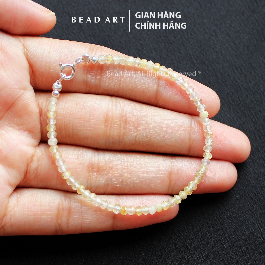Vòng Tay 3x2MM T. Anh Tóc Màu Vàng Và Bạc 925, Vòng Tay Phong Thuỷ, Lắc Tay, Thổ, Kim, Vòng Full - Bead Art