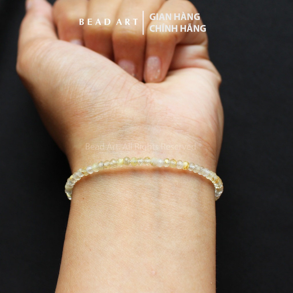 Vòng Tay 3x2MM T. Anh Tóc Màu Vàng Và Bạc 925, Vòng Tay Phong Thuỷ, Lắc Tay, Thổ, Kim, Vòng Full - Bead Art