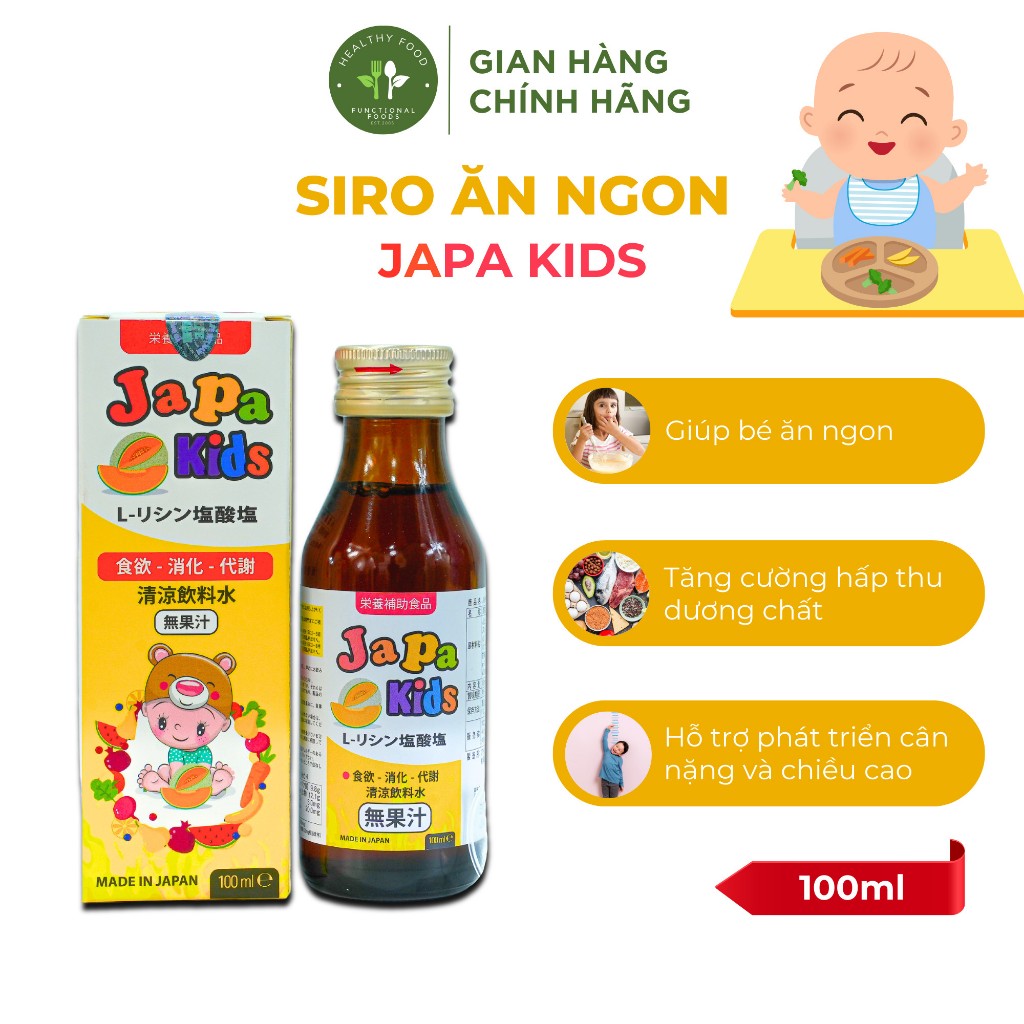 Japa kids Chính hãng Siro ăn ngon cho bé Hỗ Trợ Bé Tăng Cân Chăm Sóc Sức Khoẻ tăng cường đề kháng lọ 100ml