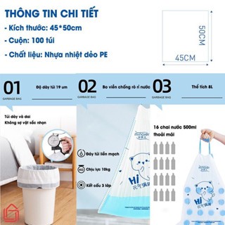 Túi rác có dây rút tự hủy sinh học Gấu Dâu siêu dày chắc chắn kích thước 45 x 50 cm