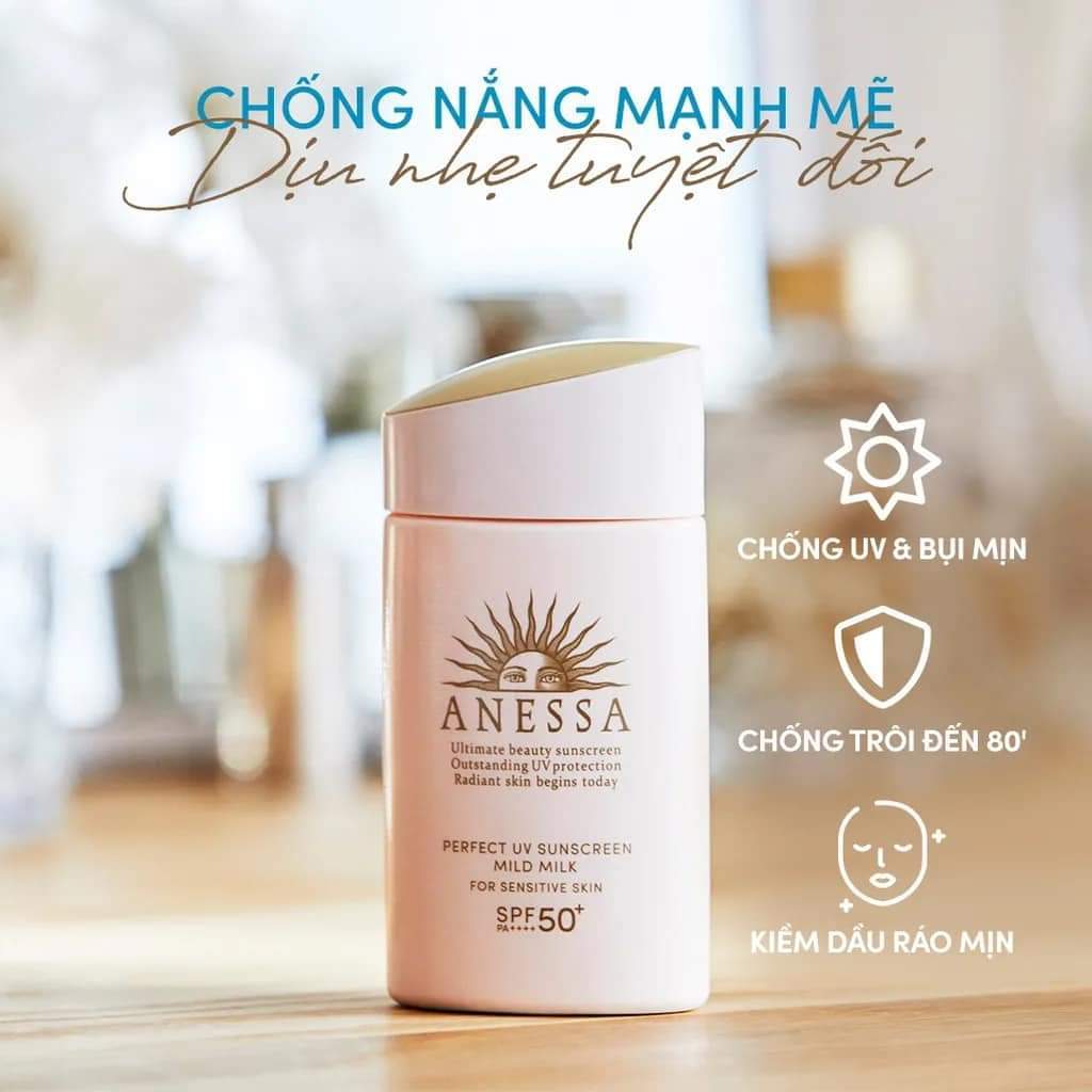 Sữa chống nắng dịu nhẹ cho da nhạy cảm Anessa Perfect UV Sunscreen Mild Milk 60ml