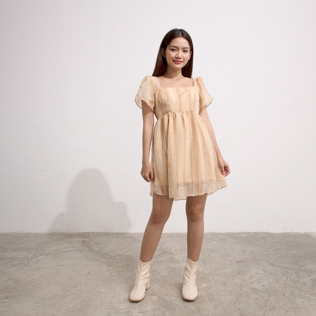 Đầm babydoll Maybi voan cổ vuông tay xoè