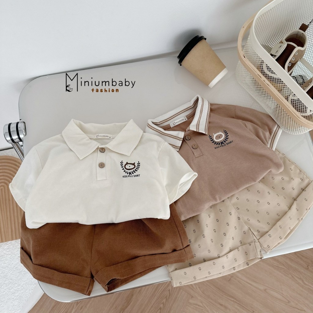 Bộ áo polo quần đùi MINIUMBABY phong cách Hàn Quốc cho bé trai đi học, đi chơi Lễ Tết BE102