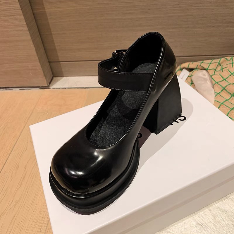 ORDER 🌿 Giày da đen bóng gót vuông 9 cm 34-39