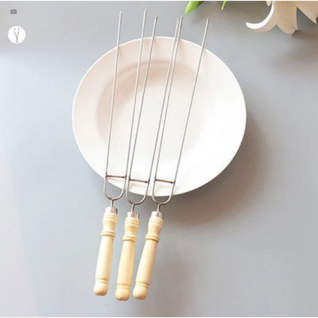 Xiên inox chuôi gỗ, xiên dùng nướng thịt, xiên nướng hải sản - Nướng tiện dụng, không gỉ sét, an toàn thực phẩm