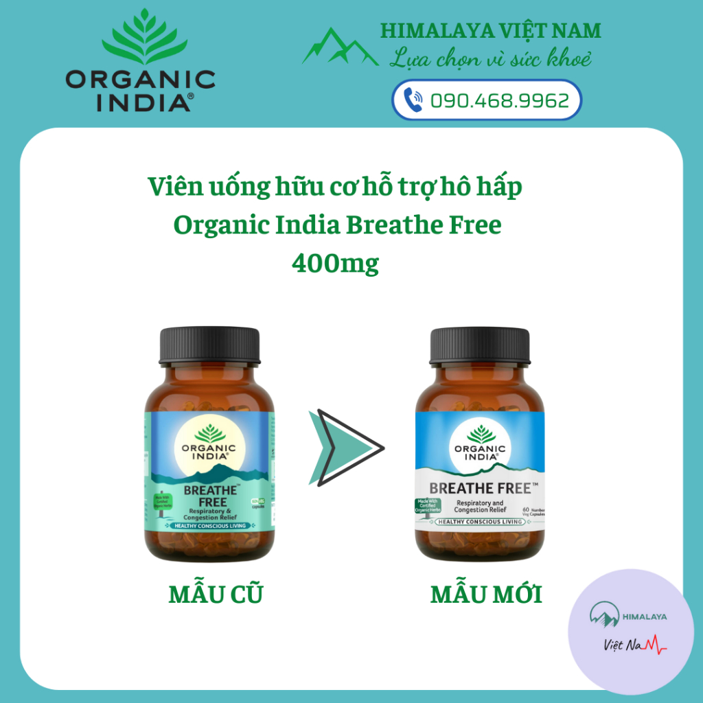 Organic India Breathe Free- Viên uống hỗ trợ hô hấp 400mg