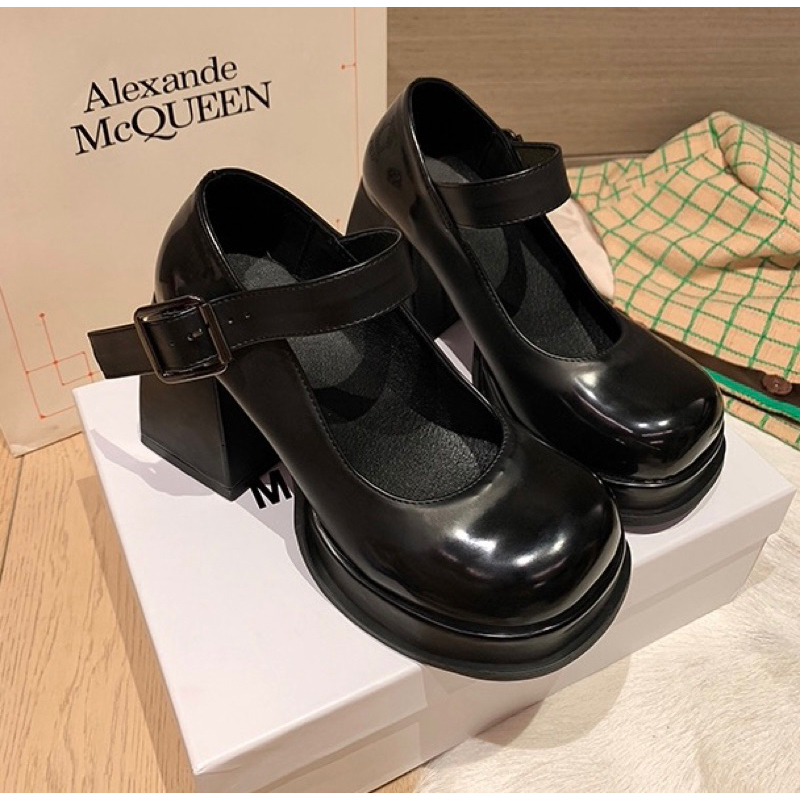 ORDER 🌿 Giày da đen bóng gót vuông 9 cm 34-39