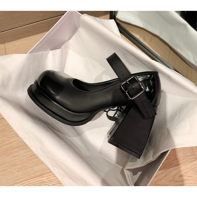 ORDER 🌿 Giày da đen bóng gót vuông 9 cm 34-39