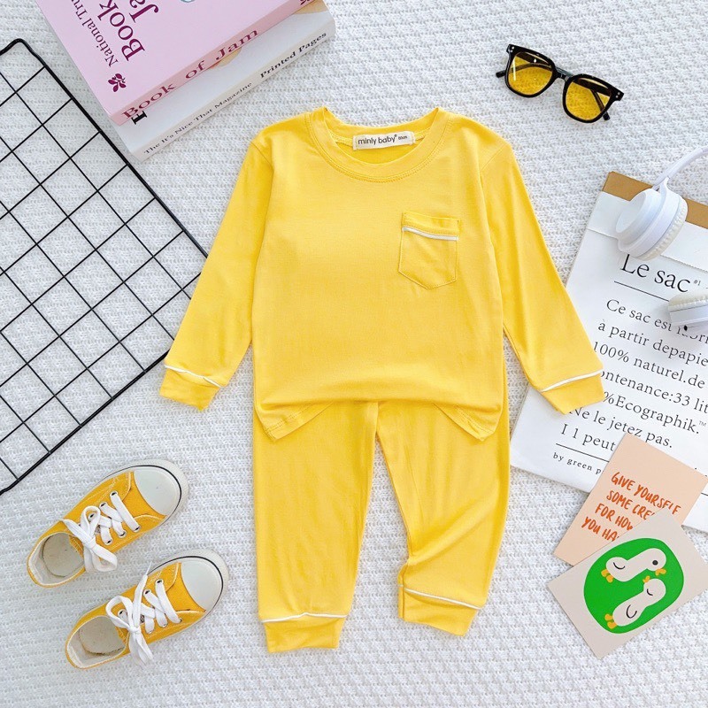 Bộ dài minky thun lạnh, túi ngực cho bé trai, bé gái 3-18kg