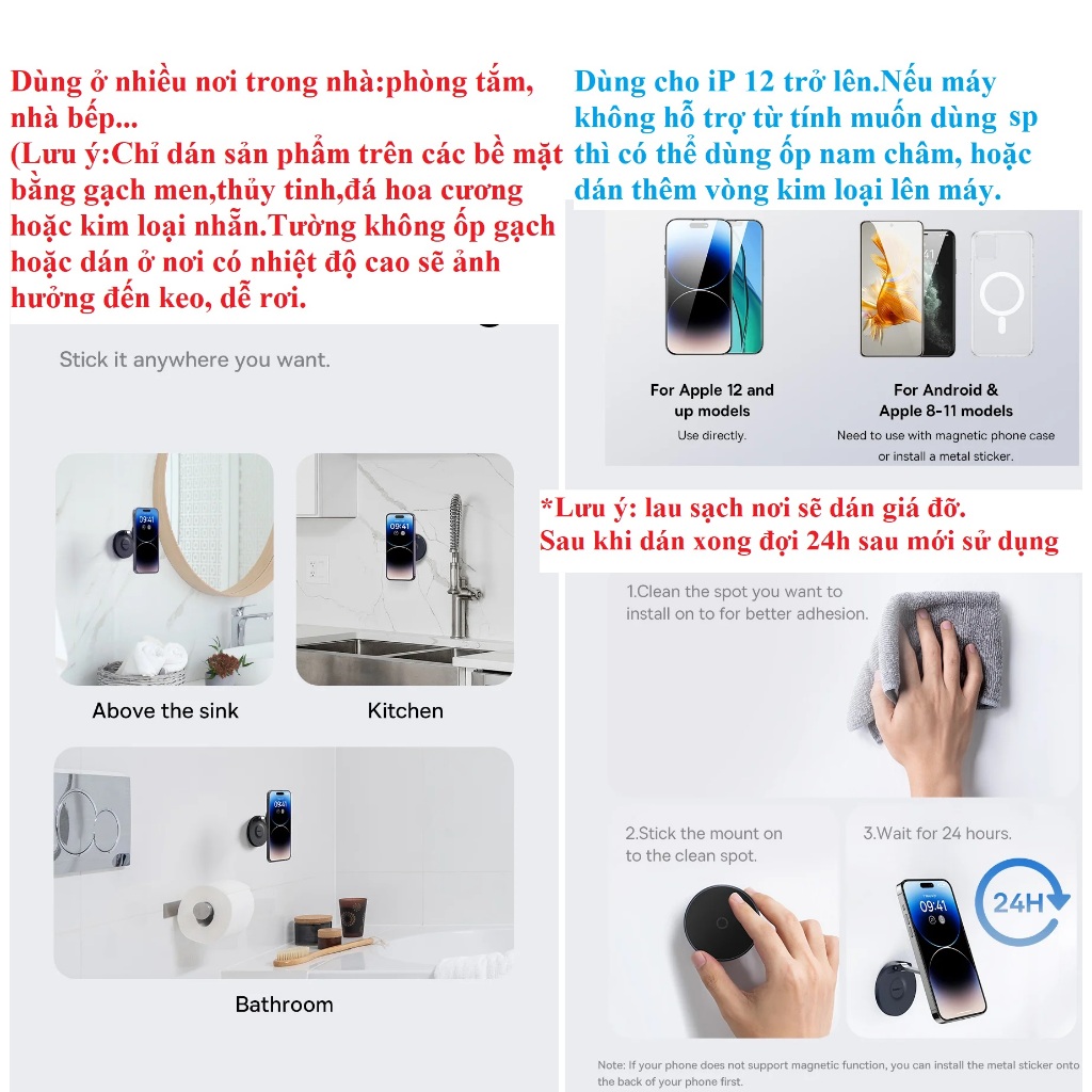 Giá đỡ điện thoại dán tường hít nam châm dạng gậpcho iphone Baseus MagPro Foldable Phone Mount BS-HP016