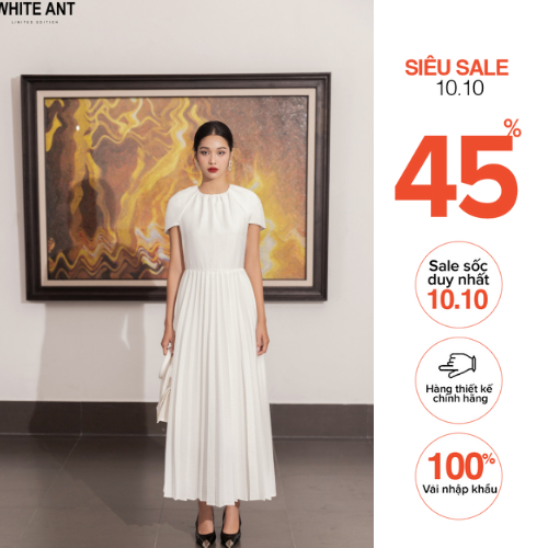 Đầm Xếp Ly Dáng Dài Vai Bồng Cổ Dúm Nữ White Ant GAD MERMAID DRESS 120400204