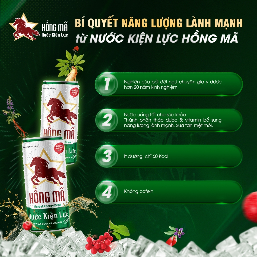 Nước kiện lực thảo dược Hồng Mã ít đường lon 170ml