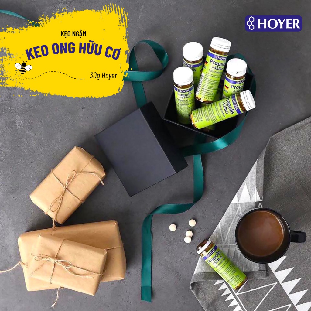 Viên ngậm ho hữu cơ Hoyer Đức  từ lá xô thơm và keo ong làm dịu họng và giảm ho