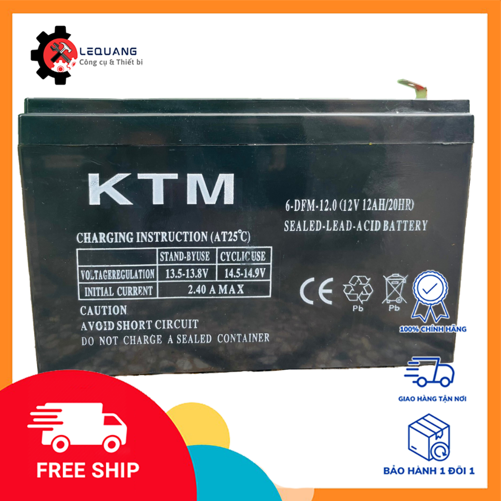 Ắc Quy 12V 12AH chuyên dùng cho bình phun thuốc trừ sâu, loa kẹo kéo | Hiệu KTM ,Bình xịt điện Tuổi thọ hoạt động cao