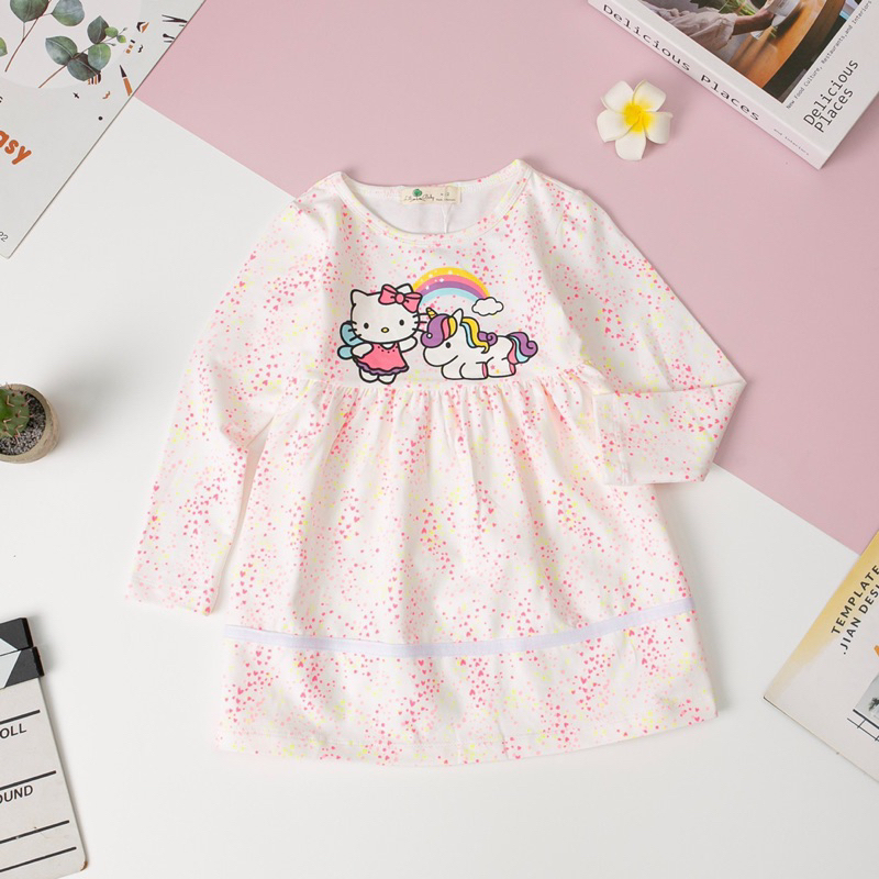 Váy cotton dài tay cho bé gái 2-12y . Chất cotton mềm mịn, thấm hút mồ hôi, co giãn tốt