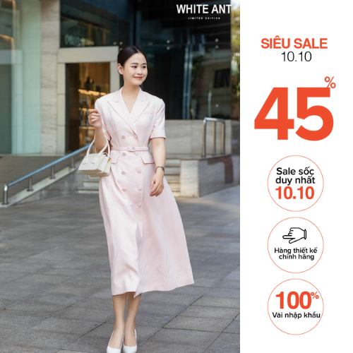 Đầm Sơ Mi Nắp Túi Cao Nữ White Ant Hàng Thiết Kế Cao Cấp 120830001
