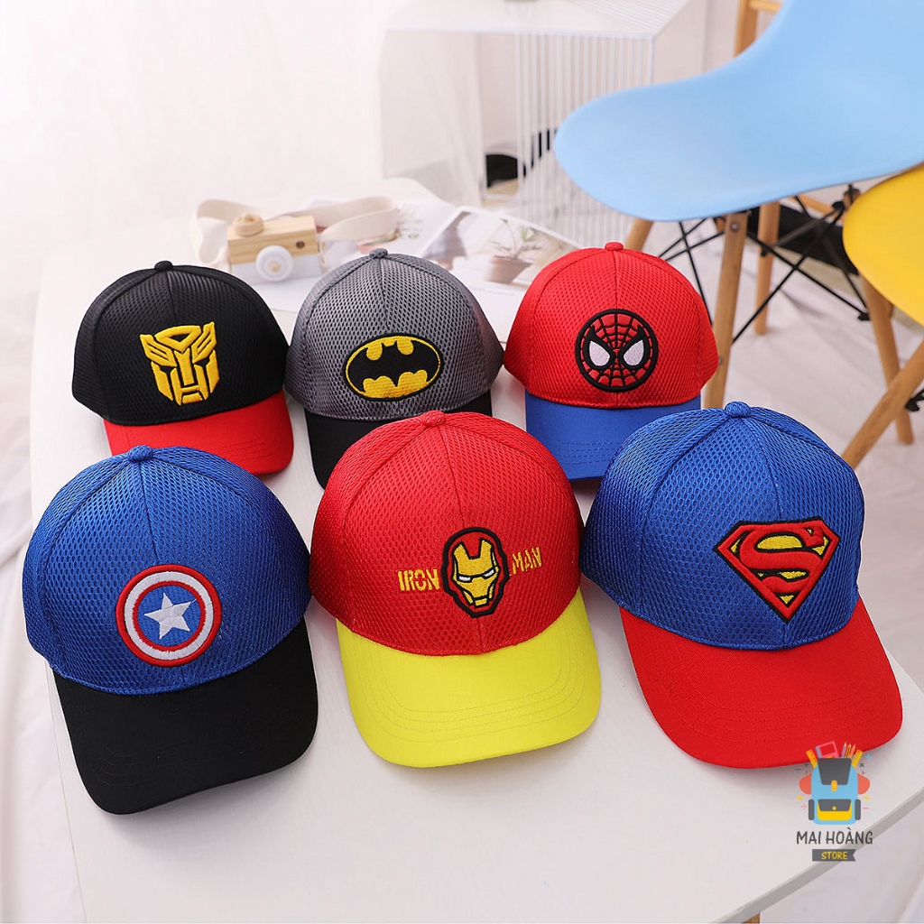 Mũ trẻ em lưỡi trai hình SIÊU ANH HÙNG, mũ cho bé trai từ 2-7 tuổi, mũ Snapback có nút cài linh hoạt phía sau