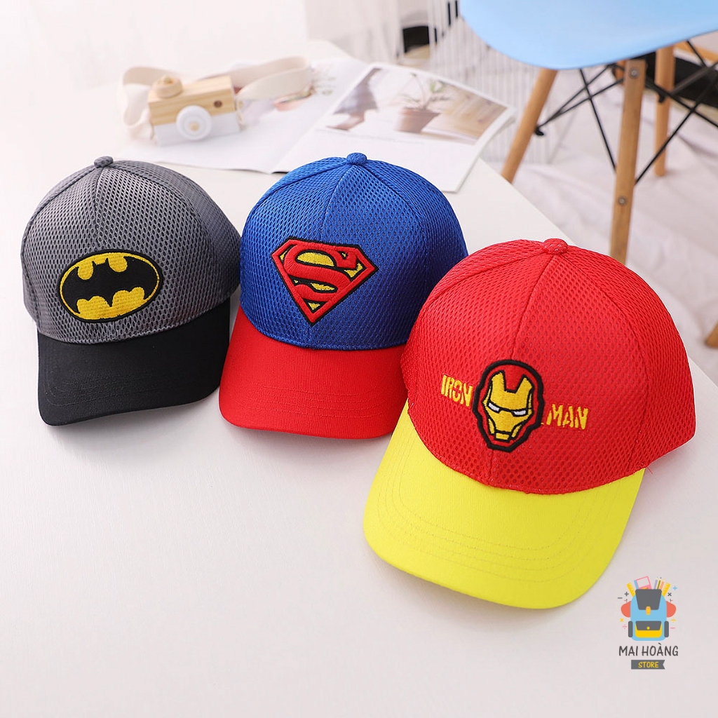 Mũ trẻ em lưỡi trai hình SIÊU ANH HÙNG, mũ cho bé trai từ 2-7 tuổi, mũ Snapback có nút cài linh hoạt phía sau