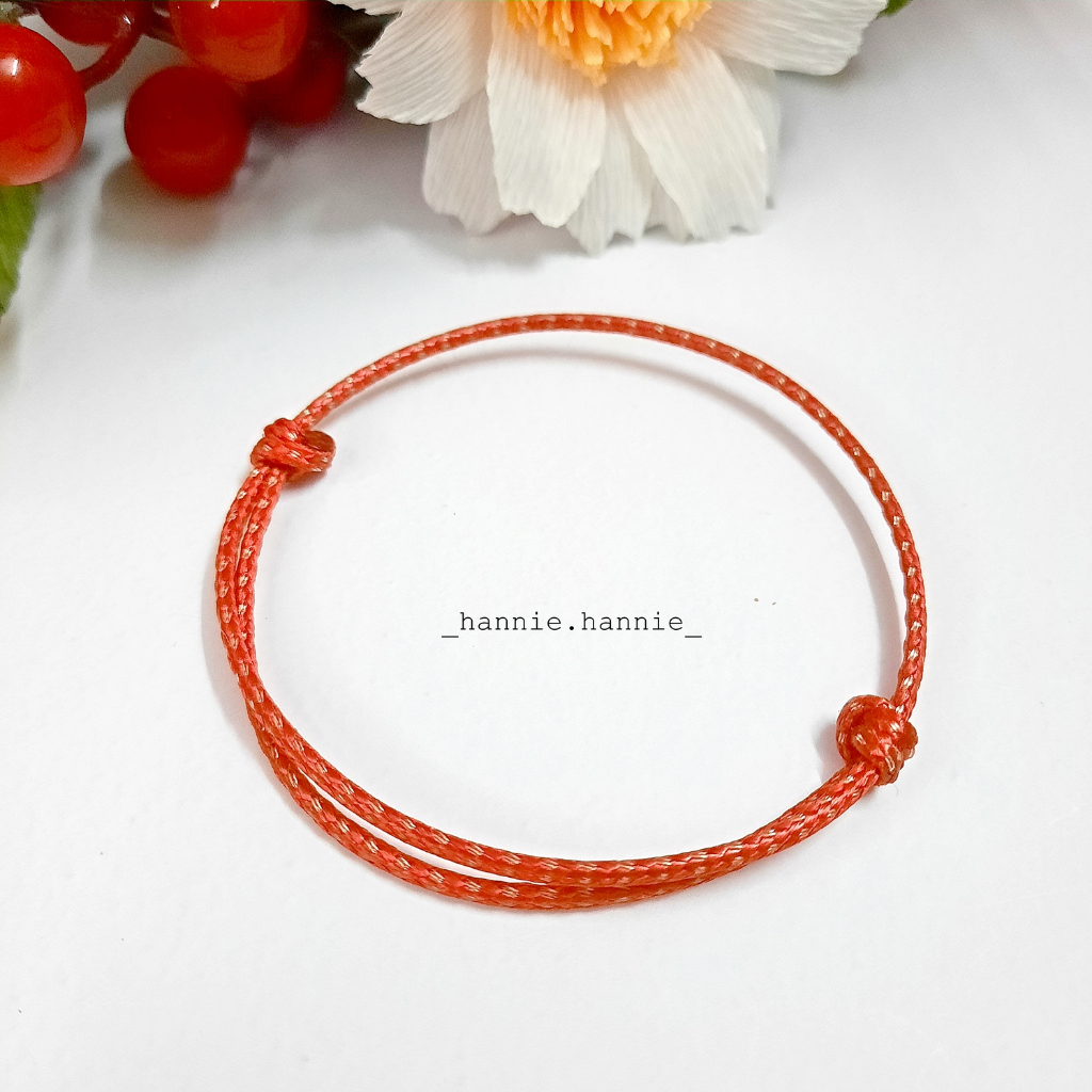 Vòng tay dây sáp 1mm đỏ đen may mắn trái tim/ngôi sao/ống/bi bạc vàng - Lắc chân nam nữ handmade