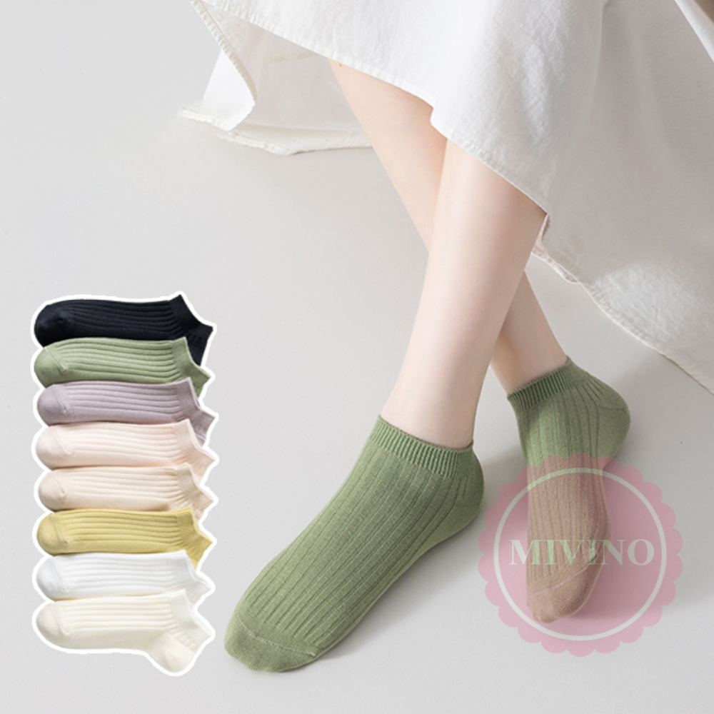 Tất cổ ngắn nữ Mivino tất trơn len gân Hàn Quốc cực xinh TN126