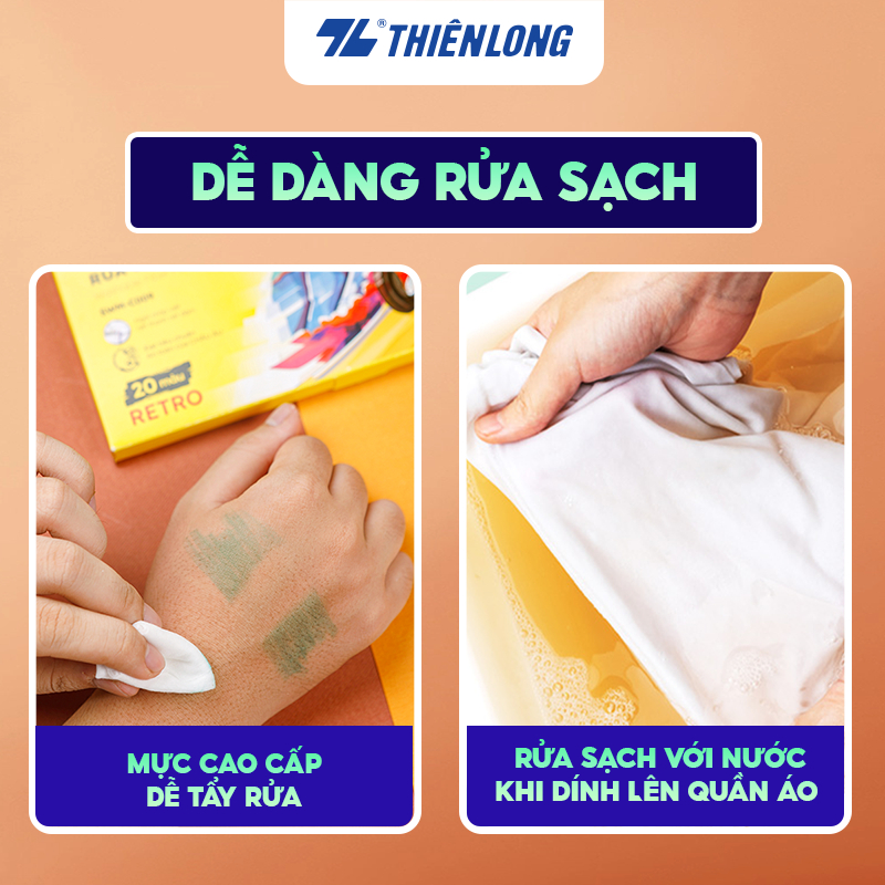 Bút lông màu Fiber Pen 20 màu Retro Thiên Long Colokit rửa được ngòi chóp viết nét thanh nét đậm SWM-C009