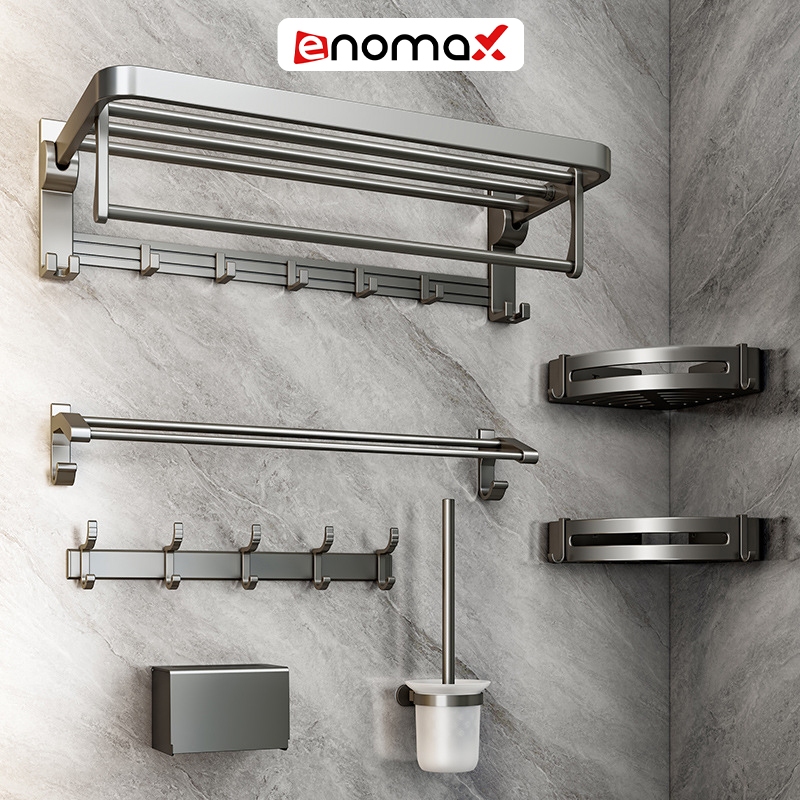 Kệ dán tường đa năng Enomax để các vật dụng trong nhà tắm, chất liệu nhôm không gian cao cấp, kèm theo phụ kiện lắp đặt