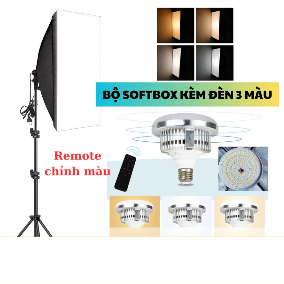 【HCM 24H/Giảm giá】Bộ đèn studio chụp ảnh, quay phim, Livestream chuyên nghiệp, cao 2.1m softbox 50x70cm