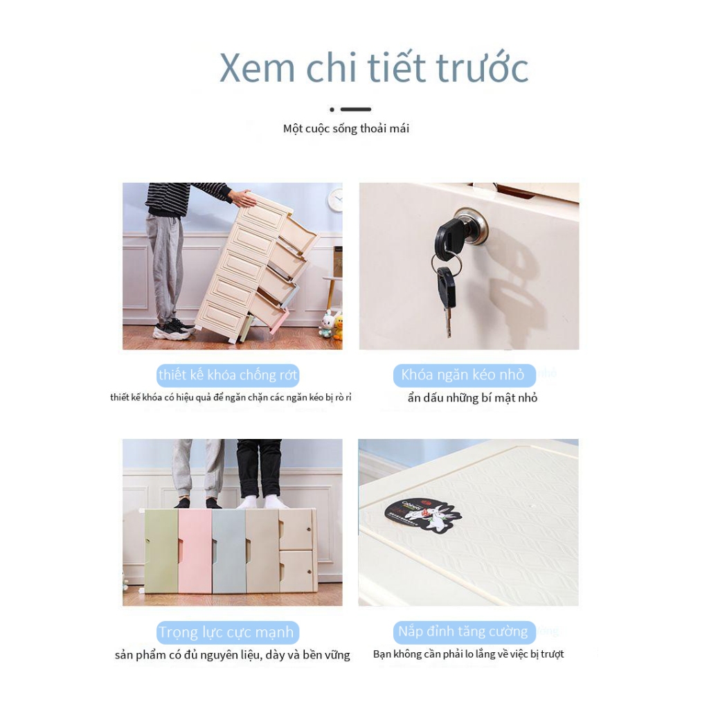 Tủ quần áo nhựa cho bé Macaron - năm tầng và bánh xe