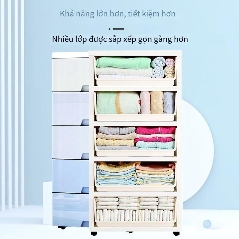 Tủ quần áo nhựa cho bé Macaron - năm tầng và bánh xe