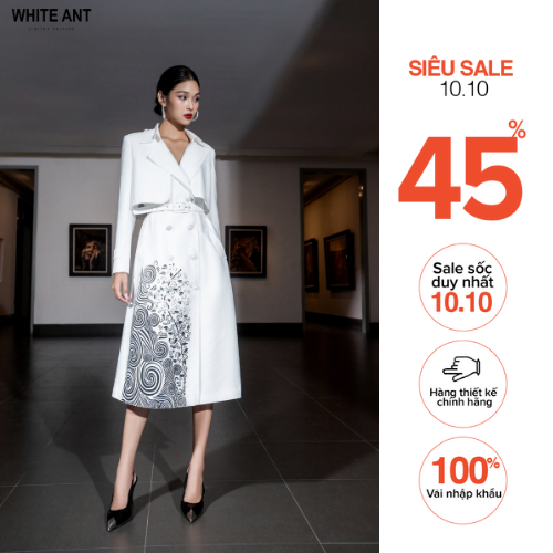 Áo Măng Tô Dáng A In Thủ Công Nữ White Ant JACK TRENCH COAT 150700051