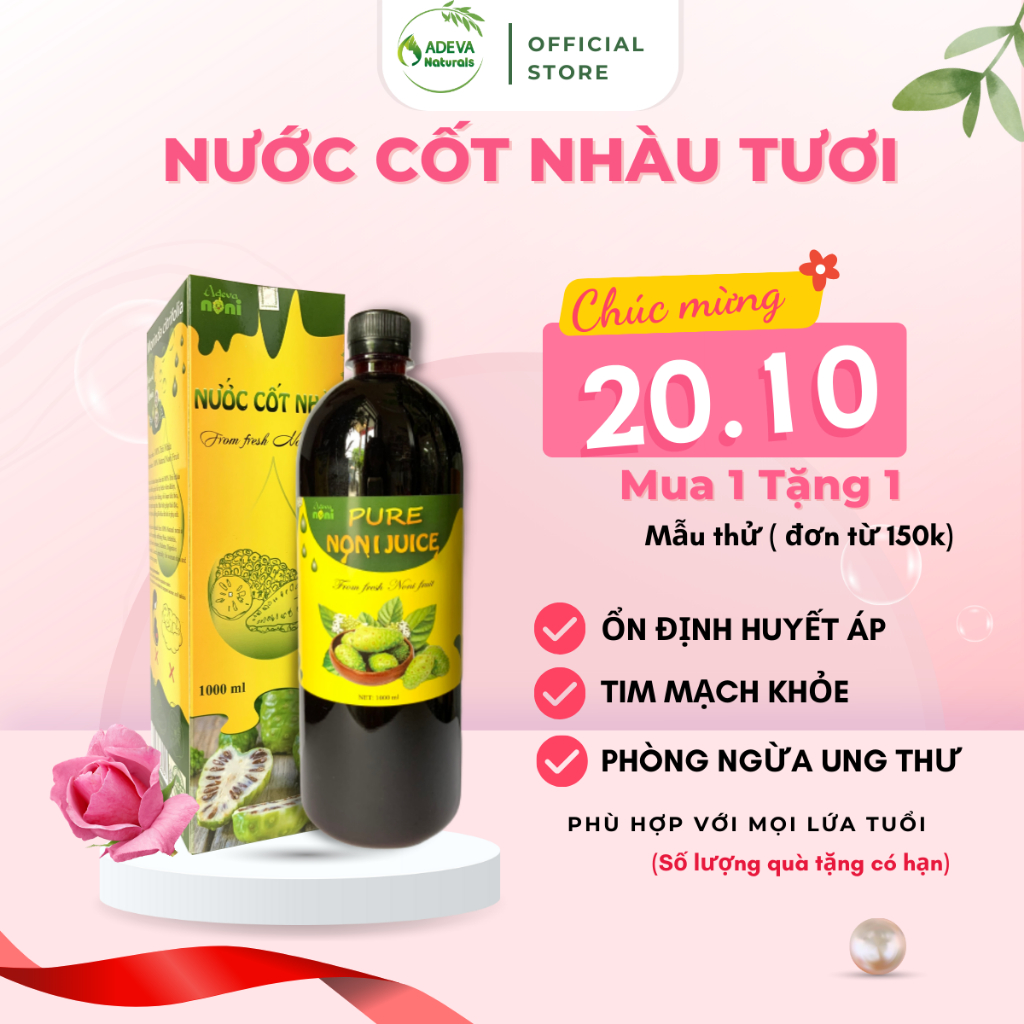 Nước Cốt Trái Nhàu Adeva Noni Lên Men Hoàn Toàn Tự Nhiên Hỗ Trợ Tăng Sức Đề Kháng, Ổn Định Huyết Áp Chai 1L