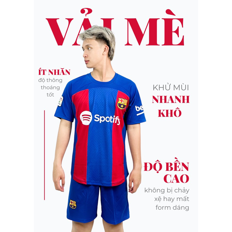 Quần áo bóng đá, đồ đá banh Barcelona vải mè cao cấp thoáng mát không nhăn không xù lông - VUA BÓNG ĐÁ
