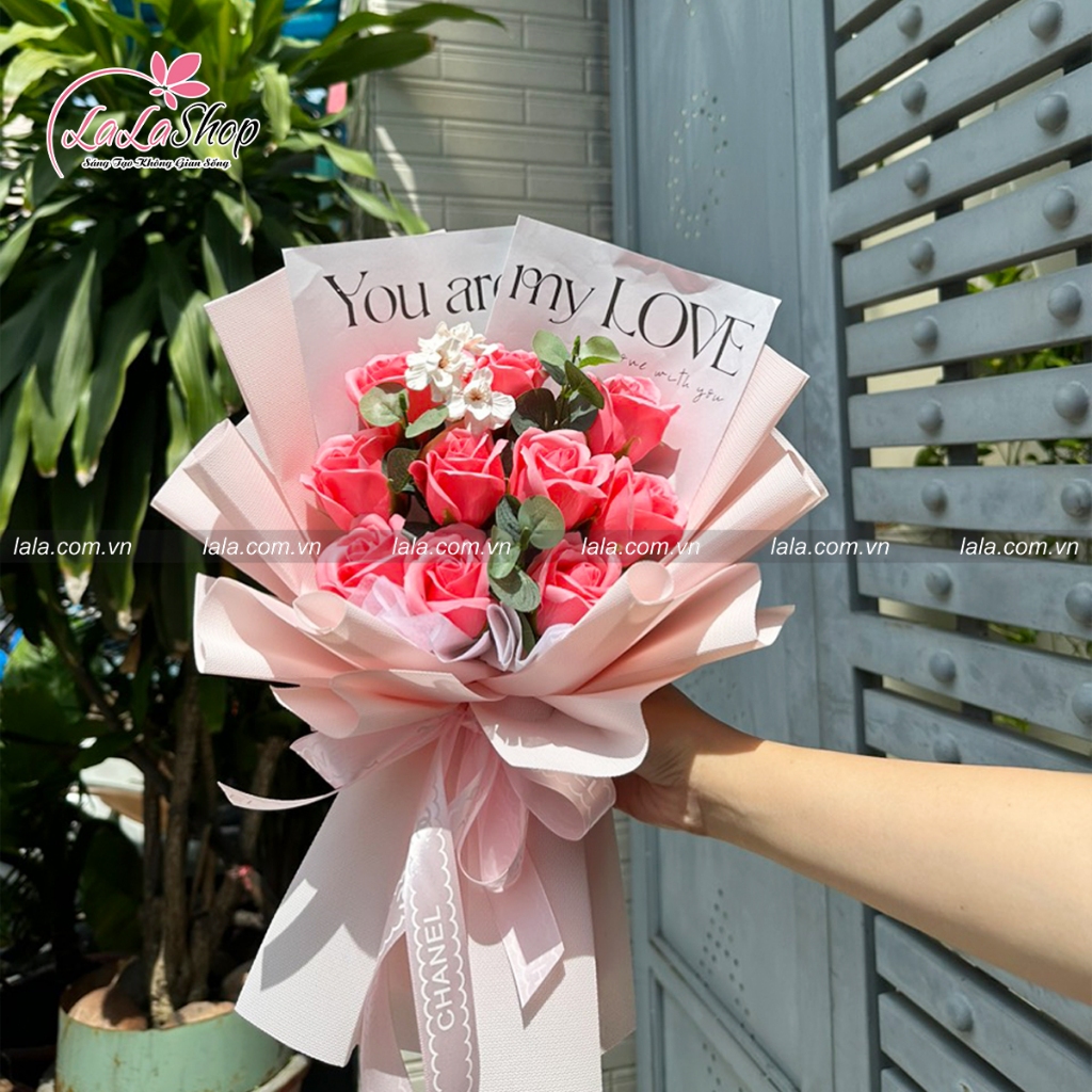 [HỎA TỐC] Bó hoa hồng sáp kèm túi Lala cánh hoa to đẹp thích hợp làm quà tặng sinh nhật, valentine, 8-3, 20-10, 20/11