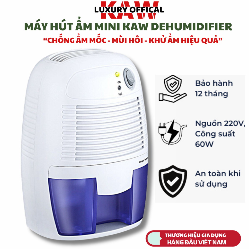 Máy Hút Ẩm Mini Kaw - Dehumidifier nhỏ gọn tiện lợi, khử ẩm - mốc - mùi hôi hiệu quả, chế độ tự ngắt khi đầy nước