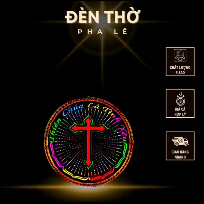 [ 30cm ]Đèn Hào Quang Thánh Giá Cao Cấp Thờ Cúng Trang Trí Bàn Thờ Chúa Chất Lượng