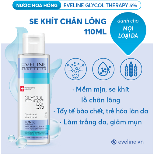 Nước hoa hồng Eveline Glycol Therapy 5% se khít chân lông 110ML