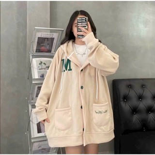 Aó khoác hoodie nỉ cài nút hottren,Aó nỉ ngoại dáng rộng có nón