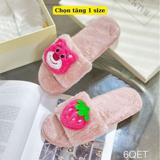 Dép nữ hình Gấu Dâu, dép đi trong nhà, dép bông Đức Phúc chọn tăng 1 size