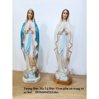 Đức Mẹ Lộ Đức 13cm chất liệu gốm sứ (ceramic) có 2 màu xanh, trắng - tượng công giáo để xe hơi
