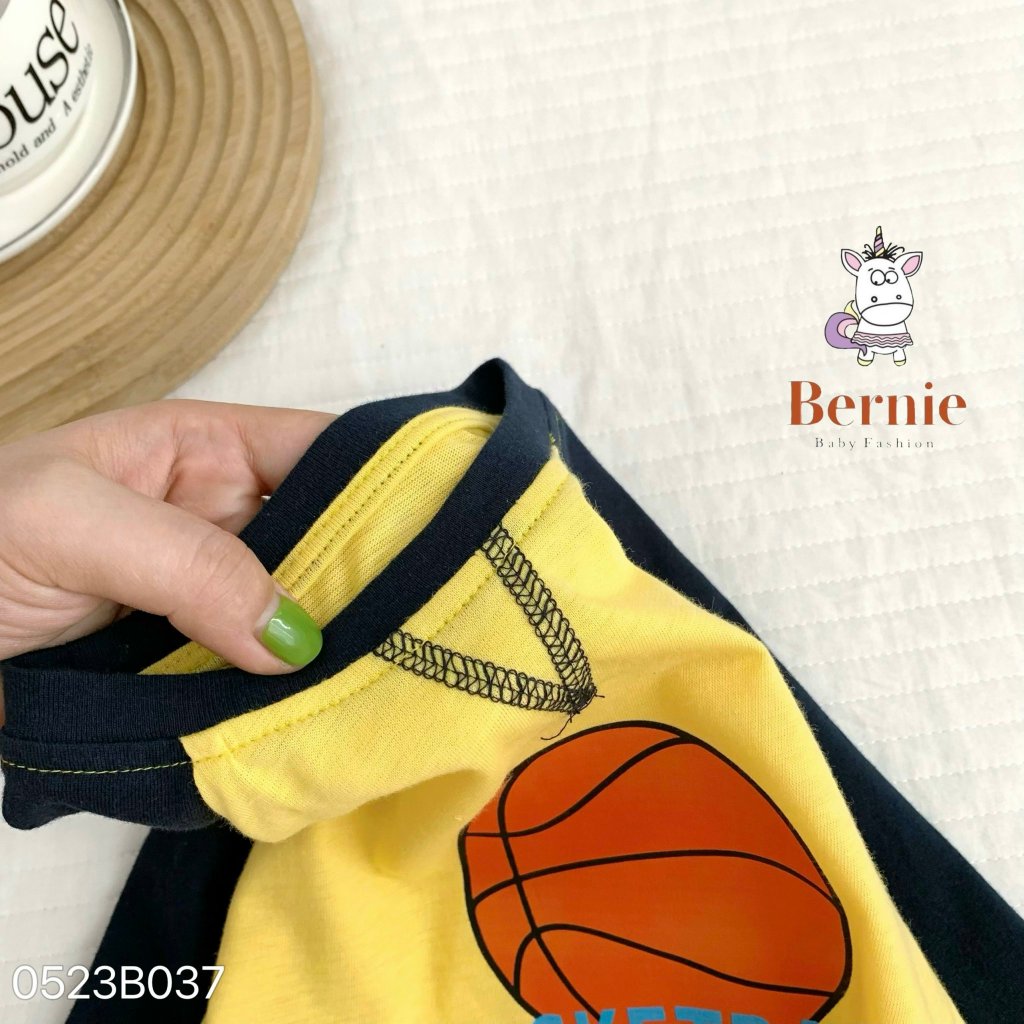 Bộ thu đông bé trai cotton mỏng bóng rổ xanh than Bernie - Bộ dài tay bé trai cotton cho bé từ 9-23kg - 0423B019