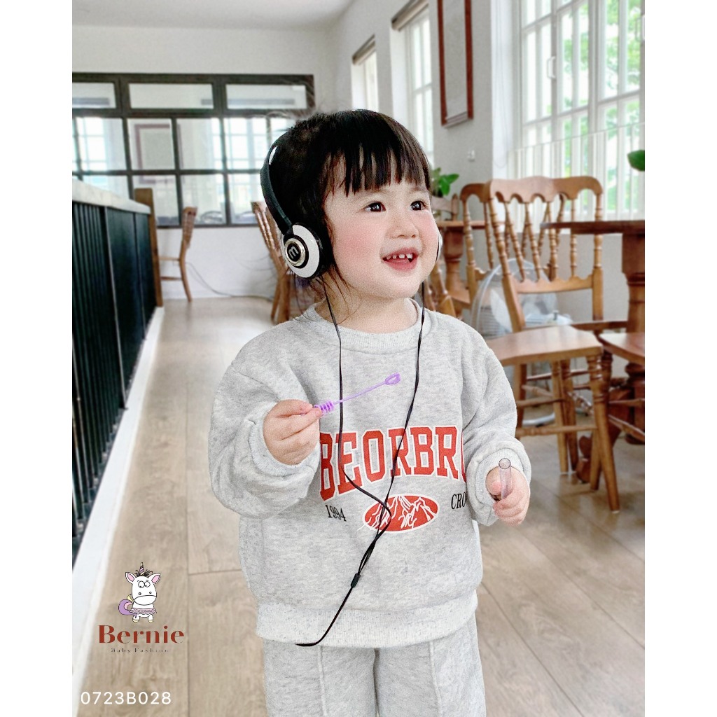 Bộ nỉ bông bé trai bé gái BEORBRO Bernie - Bộ dài tay bé trai bé gái nỉ bông ấm áp cho bé từ 9-23kg- 0723B028