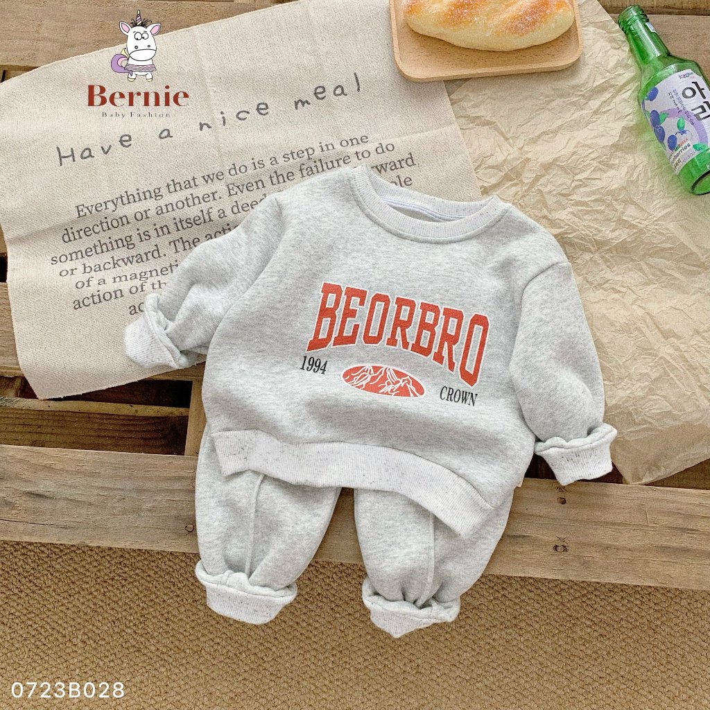 Bộ nỉ bông bé trai bé gái BEORBRO Bernie - Bộ dài tay bé trai bé gái nỉ bông ấm áp cho bé từ 9-23kg- 0723B028