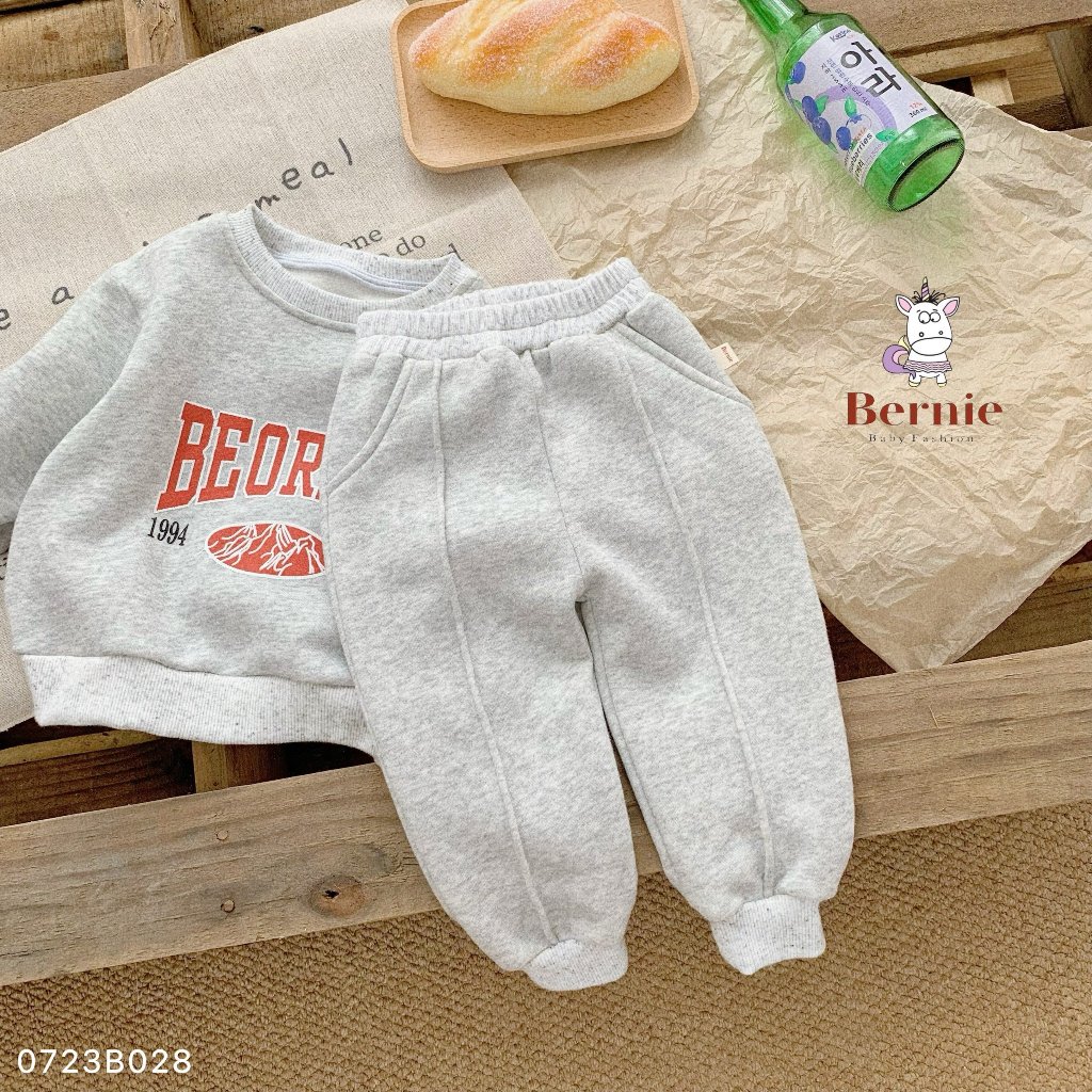 Bộ nỉ bông bé trai bé gái BEORBRO Bernie - Bộ dài tay bé trai bé gái nỉ bông ấm áp cho bé từ 9-23kg- 0723B028