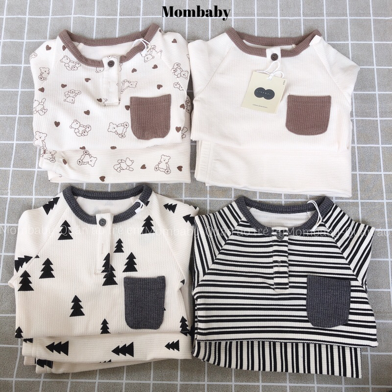 Linanxi QC 2023-Bộ áo quần dài tay hai cúc hoạ tiết phong cách Hàn cho bé mặc thu đông